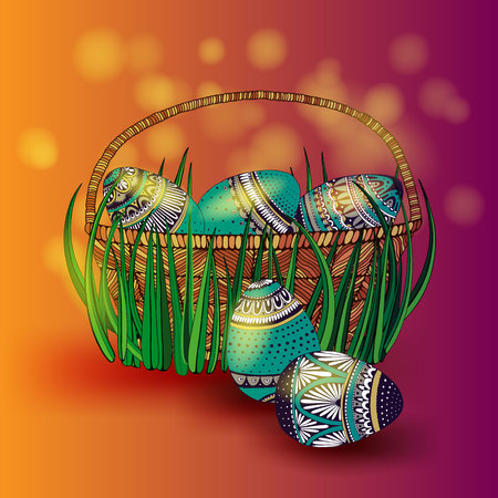 Set with Easter eggs and spring flowers. Zentangle and doodle design elements. vector illustration.のイラスト素材