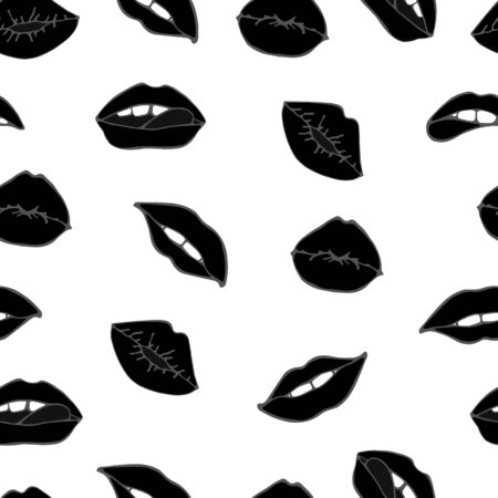 Cosmetics and makeup seamless pattern. Closeup beautiful lips of woman with red lipstick. Sexy lip make-up. Open mouth. Sweet kiss. Seamless pattern in pop styleのイラスト素材