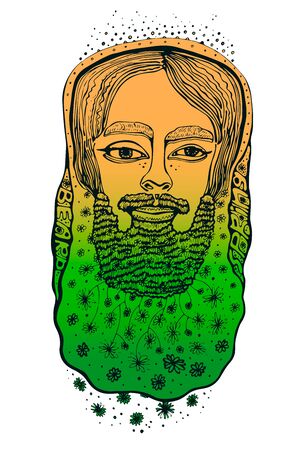 Bearded hipster man. Coloring book page for adult.のイラスト素材
