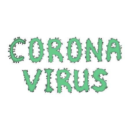 Corona Virus 2020. virus disease, virus infections prevention methods infographics. Infographic, Logo, symbol how to prevent. word coronavirus. Letters in the form of viruses, bacteria. Isolate. Text for banner, flyer, poster design, site, medical.のイラスト素材