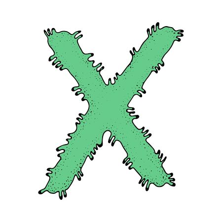 Letter X. Coronavirus font. vector quarantine alphabet. health and medical vector letters. vector illustration. Viral alphabet. Letters in the form of bacteria. They're going against a white background. Flat style. Hand-drawn. Vector image. Stock illustrate.のイラスト素材