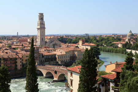 View of the Ponte bridge in Verona on the Adige River. Verona. Italy.の写真素材