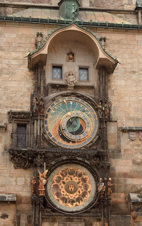 The historical medieval astronomical Clock on the Old Town Hall in Prague, Czech Republicの写真素材