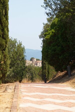Chapel and tower of Santa Barbara. Costa Brava, Catalonia, Spainの写真素材