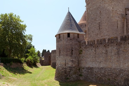 Carcassonne French fortified town in the department of Aude. Southern France.The fortress is a UNESCO world heritage site.のeditorial素材