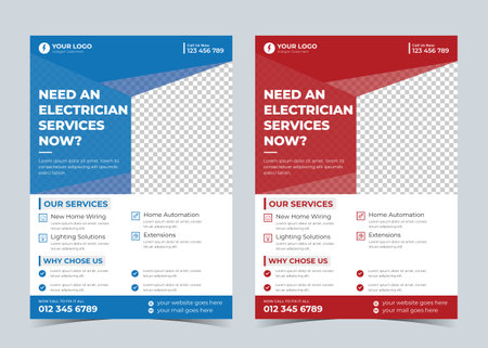 electrician fleyr. Electrician and Electrical Company Flyer, Home Appliance Repair Service Flyerのイラスト素材