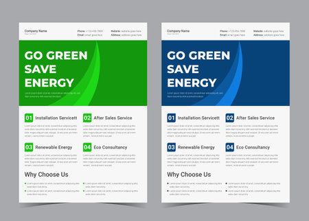green energy flyer. solar power template. green energy promotion. flyer template for green energyのイラスト素材