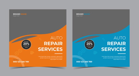 auto repair social media post. car service flyer template. car repair promotionのイラスト素材