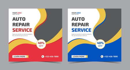 auto repair service social media post. car repair service flyer design. car repair promotionのイラスト素材