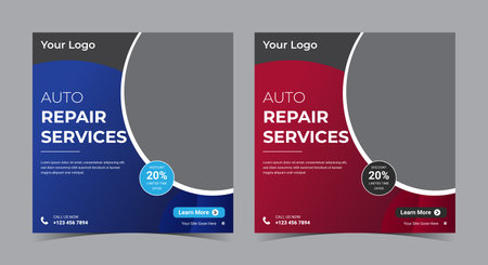 auto repair social media post. car service flyer template. car repair promotionのイラスト素材