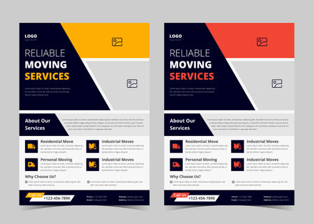 We are moving flyer template. House shifting services poster template.House shifting agency flyer poster template. Fast reliable movers flyer template. Trusted moving experts service flyer template design.のイラスト素材