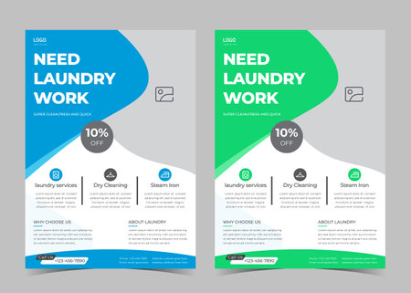 Laundry service flyer template. Creative laundry service poster. Laundry cleaning service leaflet template.のイラスト素材