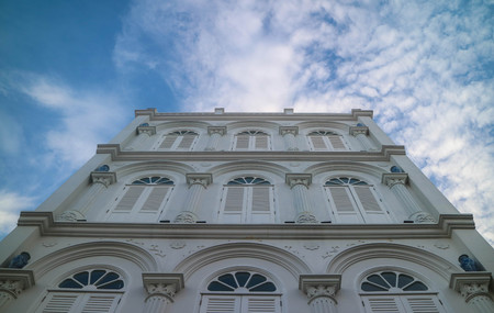 Sino-portuguese building with blue skyの写真素材