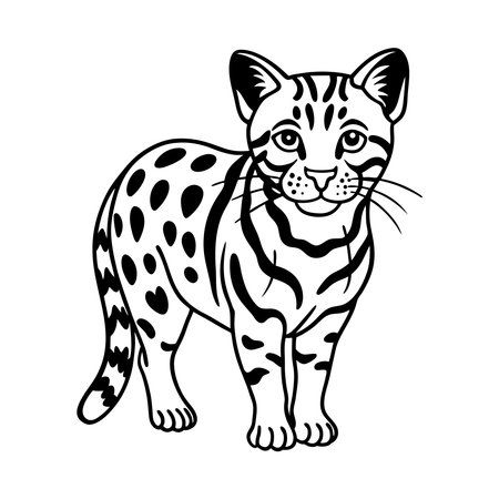 This is a vector illustration of a bengal cat in black and white outline style It can be used for...