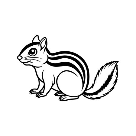 A high resolution vector illustration features a detailed chipmunk design The illustration showcases a cute chipmunk in black and white isolated on a clean background Ideal for educational materials childrens books or nature themed graphics The sharp lines and intricate details of the chipmunk capture its adorable features and distinctive markings This vector graphic provides a versatile and scalable asset for any project needing an animal or wildlife element This is a great choice to create stunning and crisp graphics for a variety of applicationsのイラスト素材