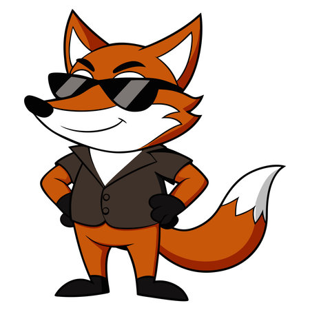 This vibrant illustration features a confident cartoon fox character sporting a stylish pair of sunglasses and a sophisticated suit jacket The fox stands proudly with its hands on its hips projecting an aura of coolness and competence The character is rendered in a clean modern style with bold outlines and a limited color palette of orange white black and brown making it visually striking and easily recognizable The use of simple shapes and smooth lines gives the fox a friendly and approachable appearance The clean white background ensures that the character stands out and allows for easy integration into a variety of design projects This illustration is perfect for use in childrens books websites and branding materials The cartoon fox can add a playful and professional touch to any designのイラスト素材