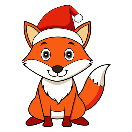 This adorable vector illustration features a cute cartoon fox wearing a festive Christmas Santa hat The fox is depicted with bright orange fur a fluffy white chest and endearing wide eyes that are sure to capture hearts Its perfect for adding a touch of holiday cheer to any project The design is clean simple and modern making it versatile for various applications from childrens books and greeting cards to website graphics and social media posts The isolated design allows for easy integration into any background or layout The charming fox is ready to spread some holiday joy and bring a smile to everyones face It is a delightful image that encapsulates the spirit of Christmas in a fun and whimsical way The vector format ensures scalability without losing any quality making it ideal for both print and digital use Its an enchanting graphic that brings warmth and happiness to any designのイラスト素材