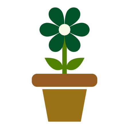 This is a cute vector illustration of a flower in a pot It features a green flower with round petals and a white center supported by a green stem with two leaves The flower is planted in a brown pot which is simple and elegant This graphic is perfect for adding a touch of nature and charm to any project It can be used for greeting cards invitations posters or web design The design is clean and minimalistic making it versatile for various uses Its bright colors and cheerful appearance will brighten up any visual content and appeal to a wide audience It can represent growth life nature or springtime This illustration is ideal for designs that need a touch of whimsy or a natural element It could also be used to represent a hobby like gardeningのイラスト素材