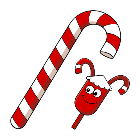 This delightful image features a collection of cartoon candy canes against a clean white background A large traditional candy cane with red and white stripes dominates the scene its curved shape and vibrant colors immediately evoking the spirit of Christmas and winter festivities Beside it a smaller more whimsical candy cane character sports a cheerful smile big round eyes and fluffy white icing The overall composition is playful and inviting perfect for conveying a sense of joy and holiday cheer The clean white backdrop ensures that the candy canes pop making this image ideal for use in greeting cards holidaythemed advertisements or as part of a festive design The simplicity and charm of the illustration make it appealing to a wide audience especially those looking to add a touch of sweetness to their holiday projectsのイラスト素材