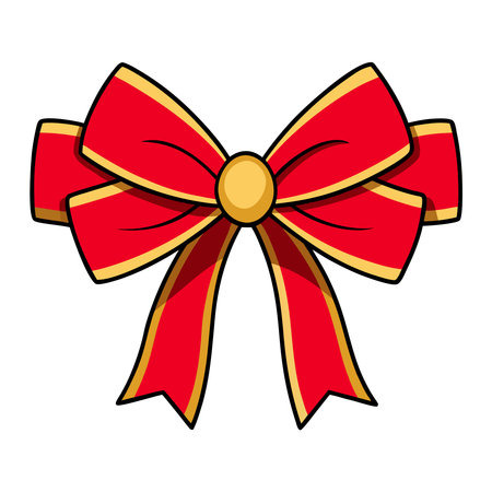 A vibrant and cheerful illustration showcases a red ribbon bow adorned with a touch of gold set against a clean white backdrop The bold red hue of the ribbon is perfectly complemented by the subtle shimmer of gold outlining its edges and center This classic design evokes feelings of celebration and gifting making it suitable for various themes The bow is intricately designed with smooth curves and sharp lines adding a touch of elegance to the composition Its symmetric design contributes to its visually appealing nature Its vibrant colors will surely catch the eye of anyone who sees it The bow appears flat with some shading giving it some depth This image is ideal for use in cards posters and various digital design projects bringing a touch of festive charm to any creative endeavor The attention to detail is evident in the shading which adds depth and dimension to the image This image is suitable for different kinds of backgroundsのイラスト素材