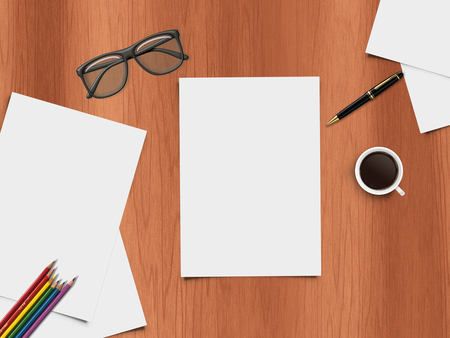 Realistic illustration of desk with office itemsの写真素材