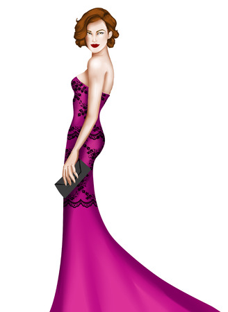 Elegant woman wearing a long dress elegant fashionの写真素材