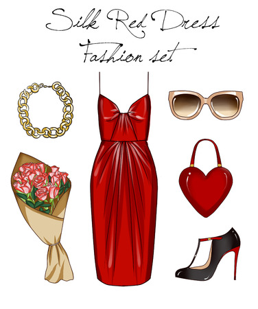 Fashion set of woman's clothes, accessories, and shoesの写真素材
