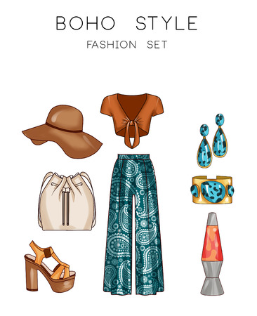 Fashion set of woman's clothes and accessories - Hippie style fashion setの写真素材