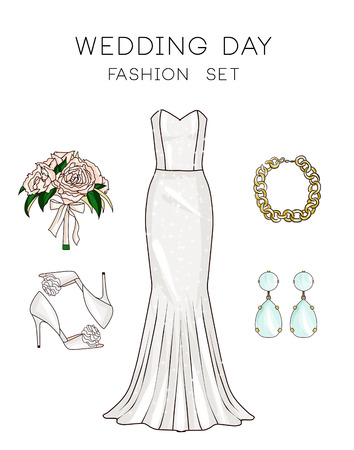 Fashion set of woman's clothes, accessories, and shoes - Bride outfitsの写真素材