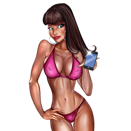 Cartoon character of a sexy girl taking selfiesの写真素材