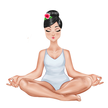 Raster Illustration - Girl sitting in a yoga positionの写真素材