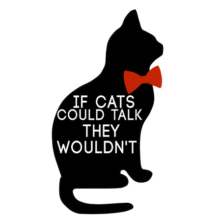 Silhouette of black cat and quotation on white backgroundの写真素材