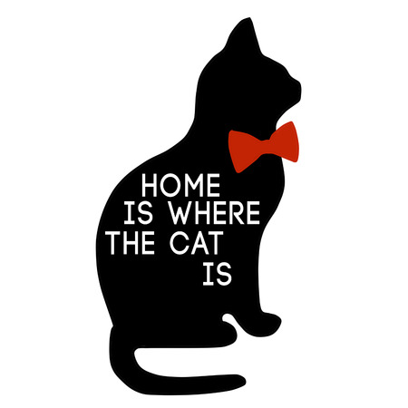 Silhouette of black cat and quotation on white backgroundの写真素材