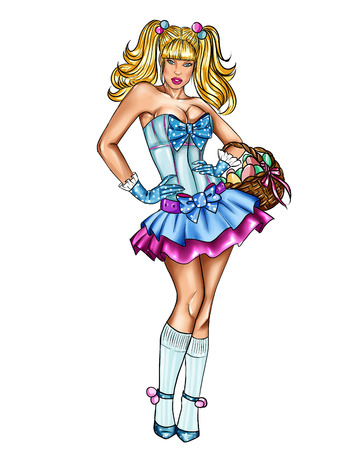 Illustration of pin up dressed up for Easter festivityの写真素材