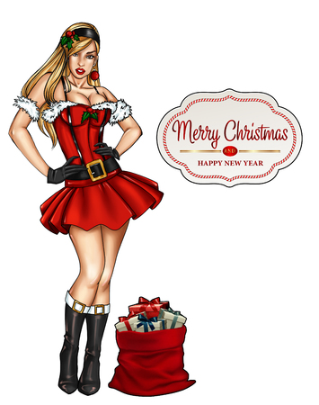 Illustration of isolated pin up dressed up for Christmas festivityの写真素材