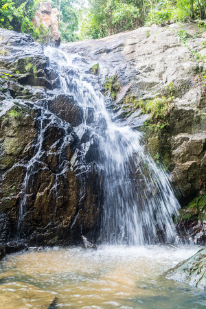mountain waterfall and lakeの写真素材