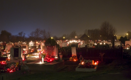 Night cemetery on the time of All Saintsの写真素材