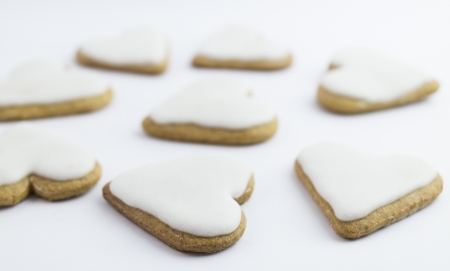 Heart shaped cookies with white icing の写真素材