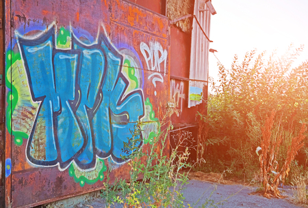 Graffiti on the wall of an abandoned buildingのeditorial素材
