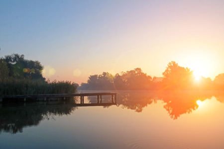 A beautiful autumn dawn on the little Danube-branchの写真素材
