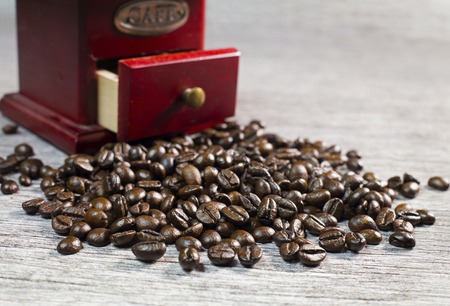 Coffee beans with an old coffee ginger