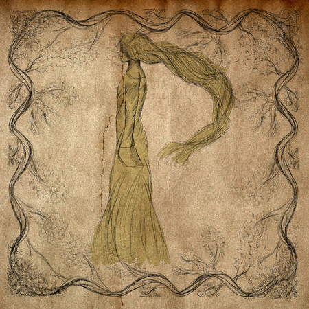 illustrated typography about fantastic and mythological creatures, this is the letter P of poltergeistの写真素材