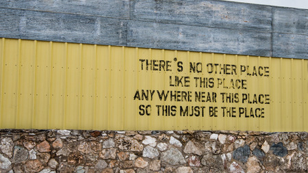 TEXOLA, OK USA - MAY 8, 2013  Famous  There s no other place like this place anywhere near this place so this must be the place  sign, on Route 66 のeditorial素材