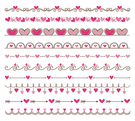 Collection of cute hand drawn vintage borders. Valentine's day special pack design elements. Perfect for Valentine's day invitation cards and page decoration. EPS 10 vector illustration.のイラスト素材