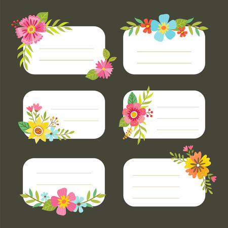 Set of editable tags with floral decoration. Can use it for gift stickers and greeting cards. Vector illustration.のイラスト素材