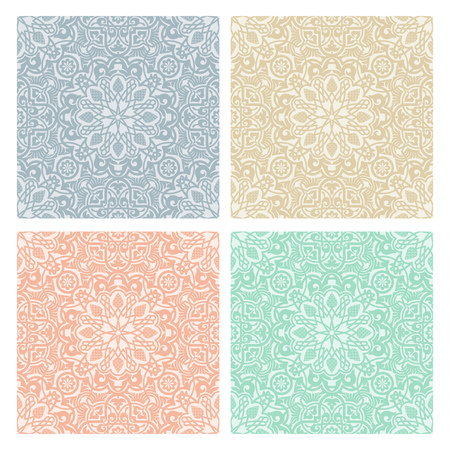 Oriental floral decorative seamless pattern in different colors. Decorative tile, perfect for backgrounds, wallpapers, fabric, greeting cards and invitation designs vector illustration.のイラスト素材