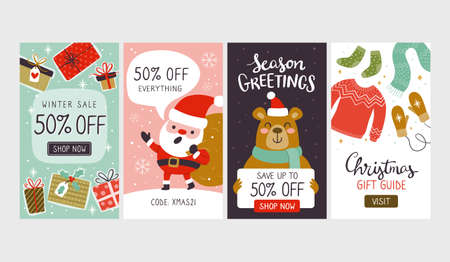Collection of christmas sale vertical banners, perfect for social media posts and storiesのイラスト素材