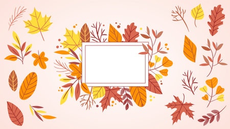 Autumn Tag. Cute hand-drawn seasonal label and isolated fall leaves. Perfect for sticker designs, prints, and crafting projects. Vector illustration.のイラスト素材