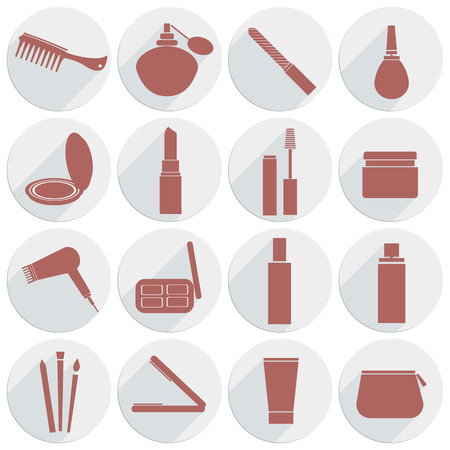 vector, icon, beauty, makeup, comb, cream, hair, lipstick, mascara, eye shadow, brush sponge, hairspray, curling. concealer, makeup bagのイラスト素材