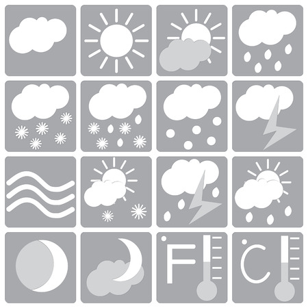weather icon set, white and grayのイラスト素材